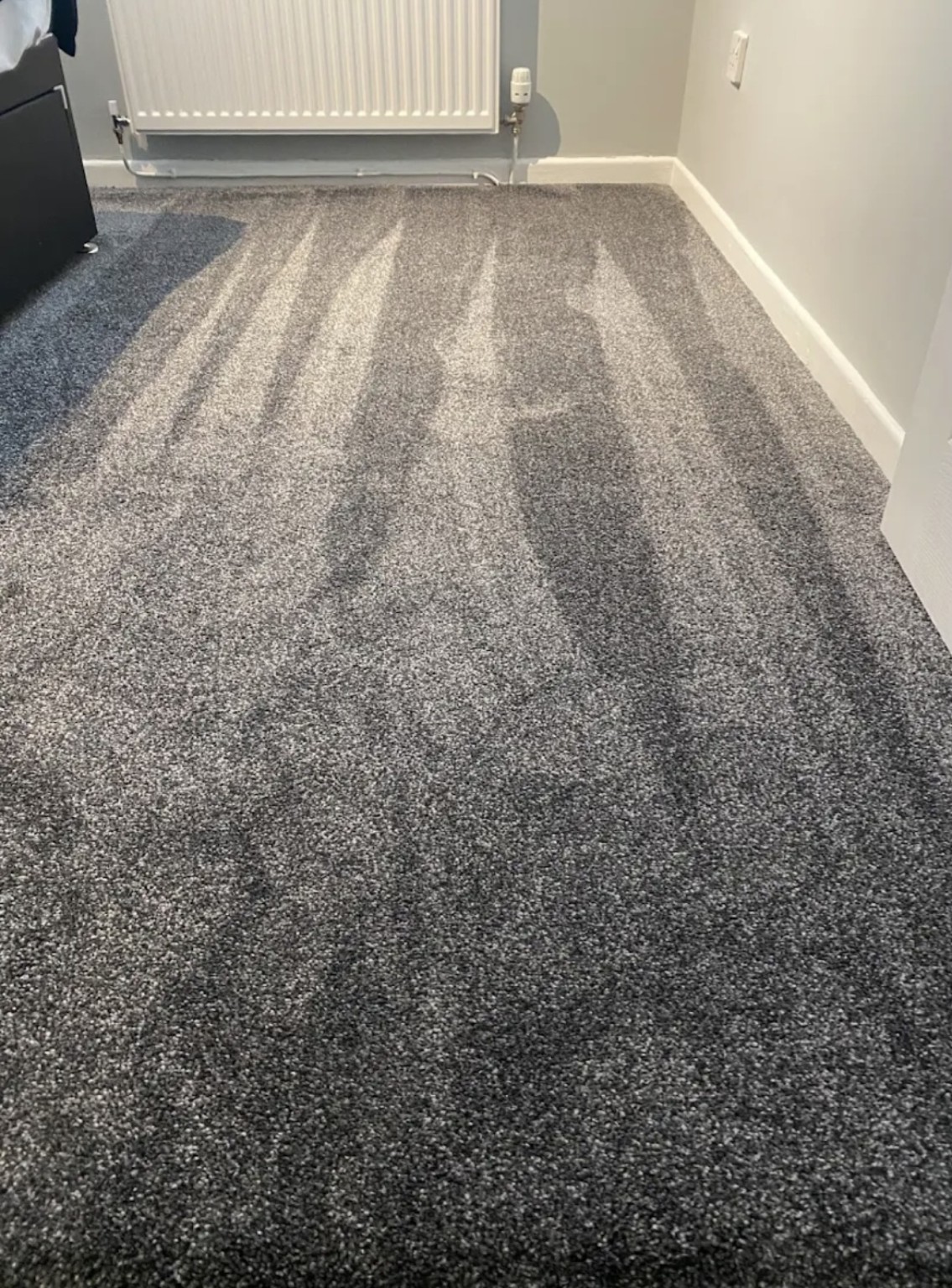 New grey carpet fitted neatly around the edges of a room